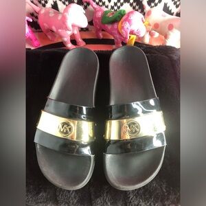 MK Black and Gold Slide Sandals
